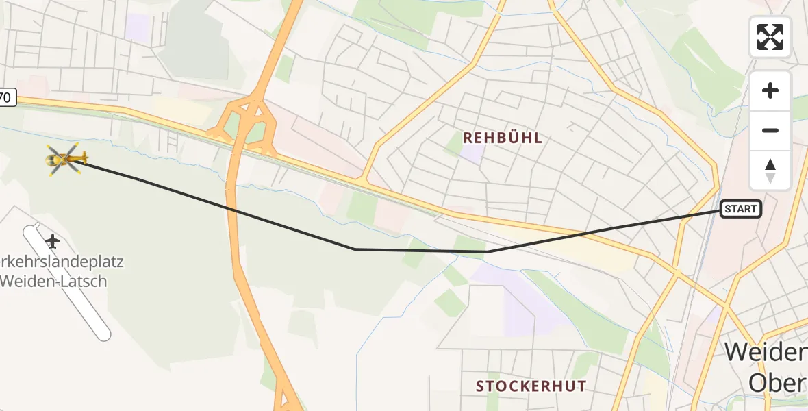 Flugroute Rettungshubschrauber Weiden i.d.OPf. - Weiden i.d.OPf., 18 Juni 2026, 08:29
