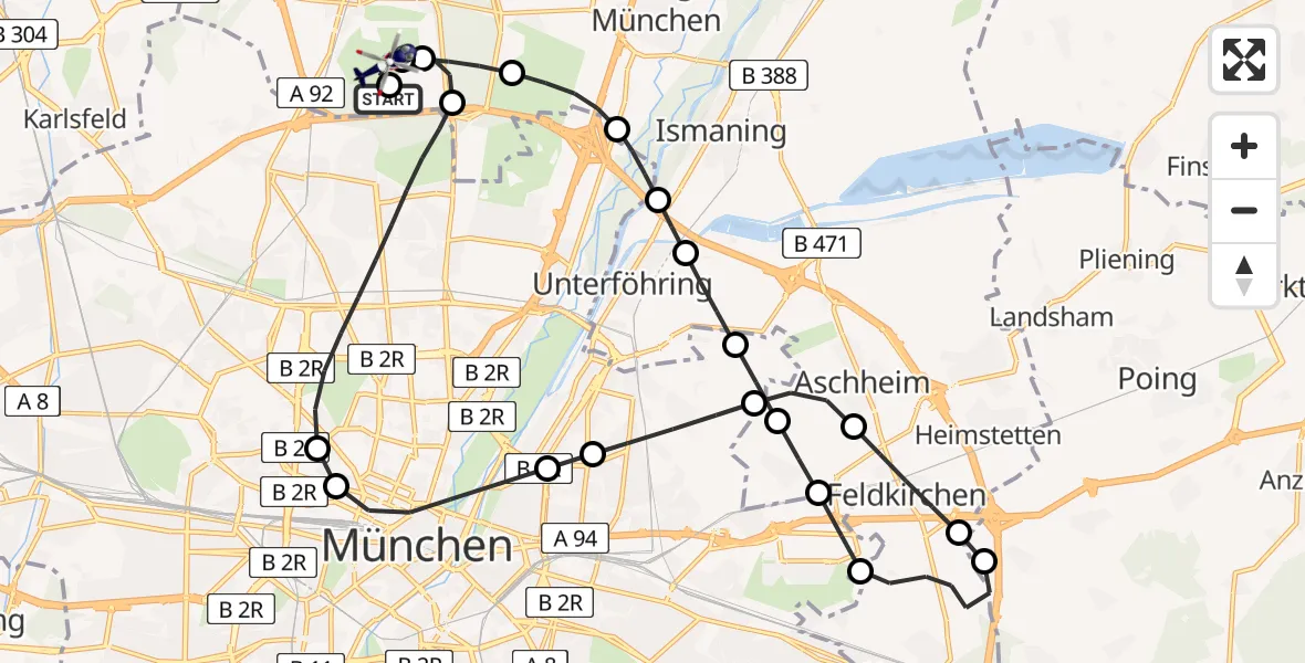 Flugroute Polizeihubschrauber Oberschleißheim - Oberschleissheim Hubschrauberlandeplatz, 18 Juni 2026, 08:35