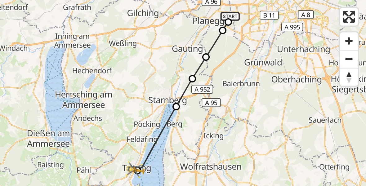 Flugroute Rettungshubschrauber DRF Air Rescue München Hubschrauberlandeplatz - Benedictus Hospital, 18 Juni 2026, 08:38
