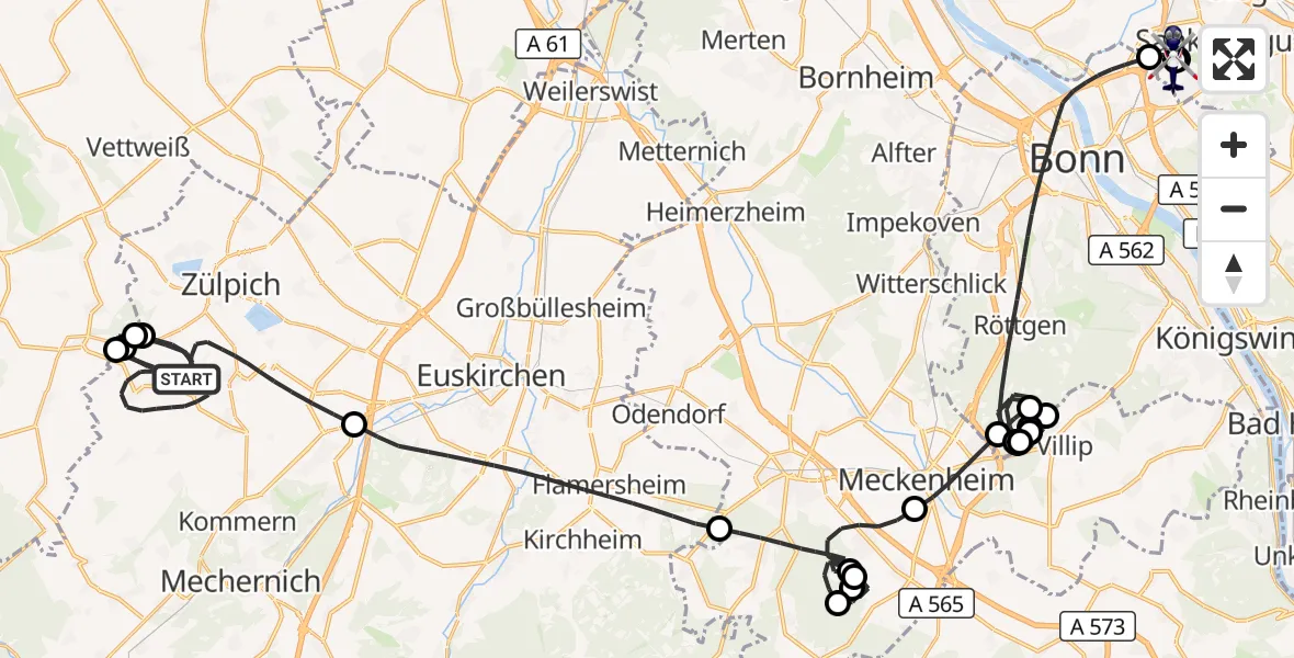 Flugroute Polizeihubschrauber Zülpich - Sankt Augustin, 18 Juni 2026, 08:38