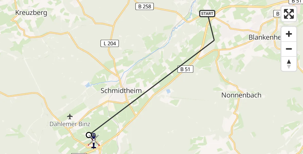 Flugroute Polizeihubschrauber Blankenheim - Dahlem, 18 Juni 2026, 08:40