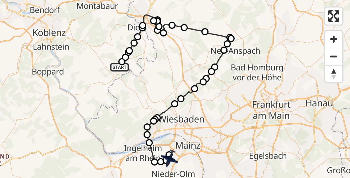 Flugroute Polizeiflugzeug Oberfischbach - Ober-Olm, 18 Juni 2026, 08:44