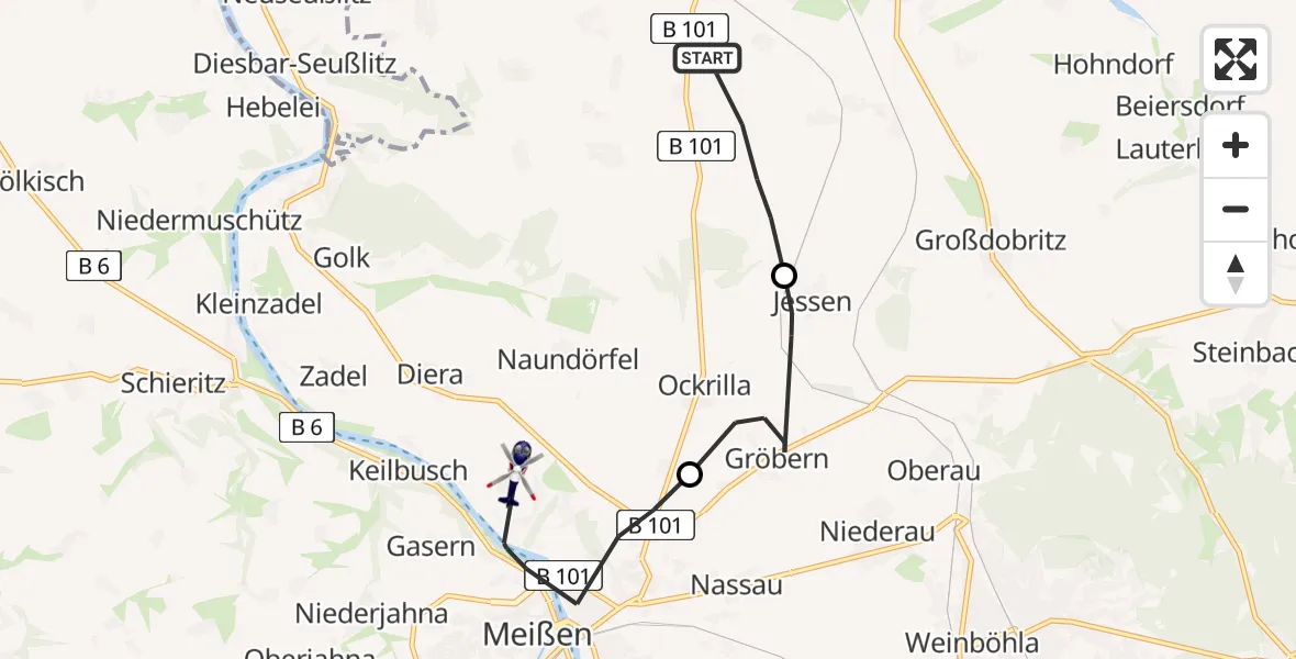 Flugroute Polizeihubschrauber Priestewitz - Meißen, 18 Juni 2026, 08:49