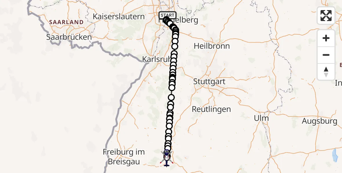 Flugroute Polizeihubschrauber Mannheim - Donaueschingen-Villingen Flugplatz, 18 Juni 2026, 08:51