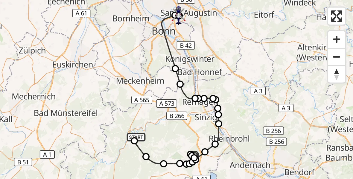 Flugroute Polizeihubschrauber Ahrbrück - Sankt Augustin, 18 Juni 2026, 09:02