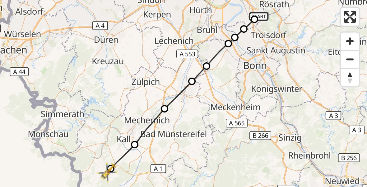Flugroute Rettungshubschrauber Köln Bonn Flughafen - Hellenthal, 18 Juni 2026, 09:05