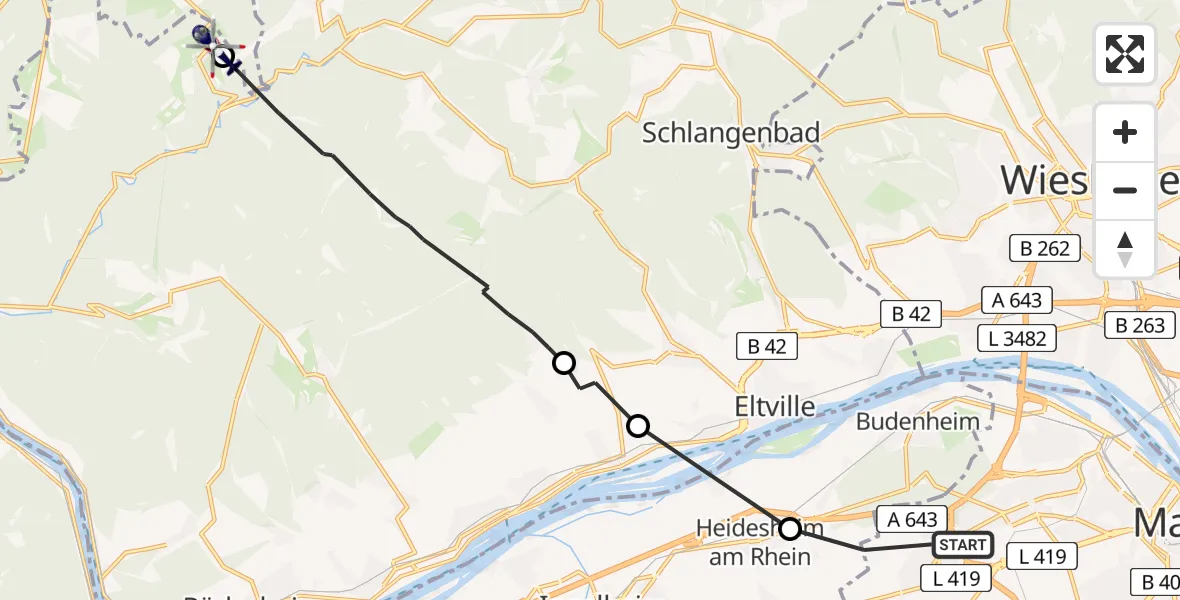 Flugroute Polizeihubschrauber Mainz - Lorch, 18 Juni 2026, 09:06
