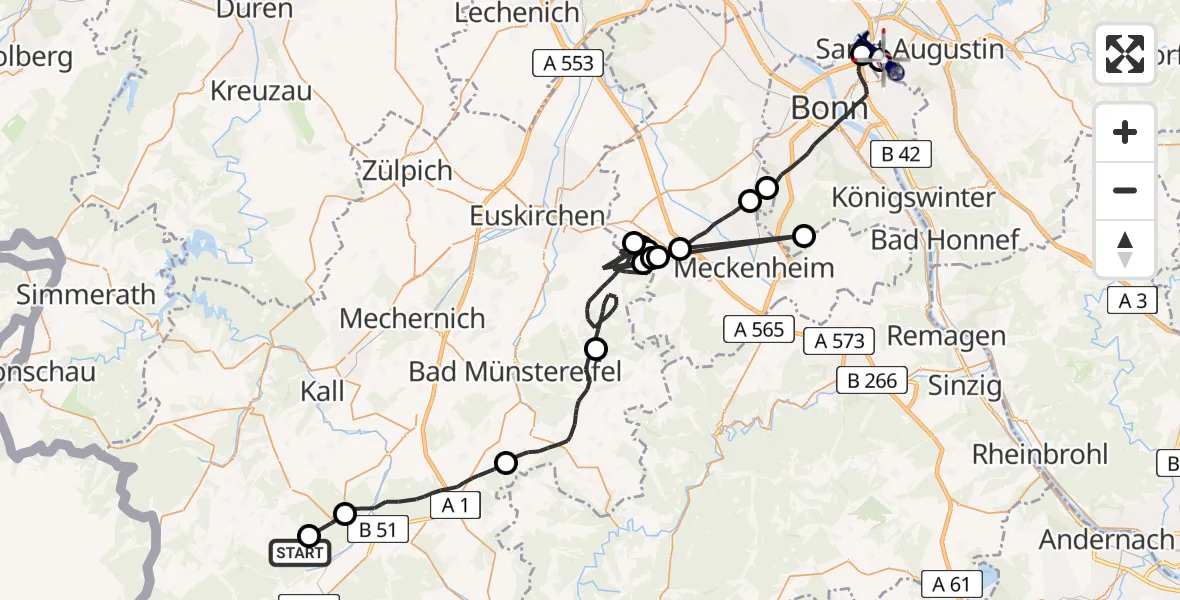 Flugroute Polizeihubschrauber Dahlem - Bonn-Hangelar Flugplatz, 18 Juni 2026, 09:07