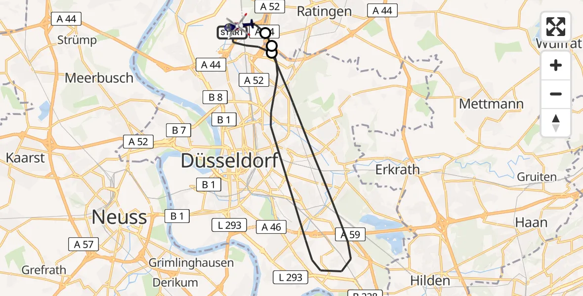Flugroute Polizeihubschrauber Düsseldorf Flughafen - Düsseldorf Flughafen, 18 Juni 2026, 09:15