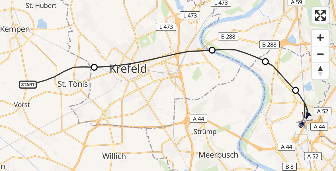 Flugroute Polizeihubschrauber Tönisvorst - Düsseldorf Flughafen, 18 Juni 2026, 09:16