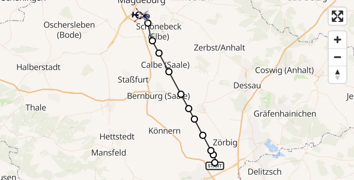 Flugroute Polizeihubschrauber Halle-Oppin Flugplatz - Magdeburg, 18 Juni 2026, 09:22