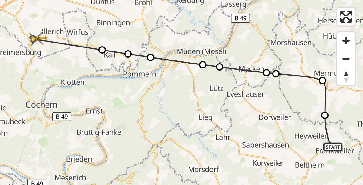 Flugroute Rettungshubschrauber Beltheim - Landkern, 18 Juni 2026, 09:23