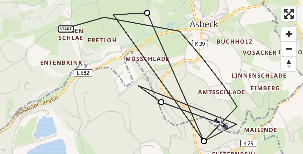 Flugroute Polizeihubschrauber Menden (Sauerland) - Balve, 18 Juni 2026, 09:30