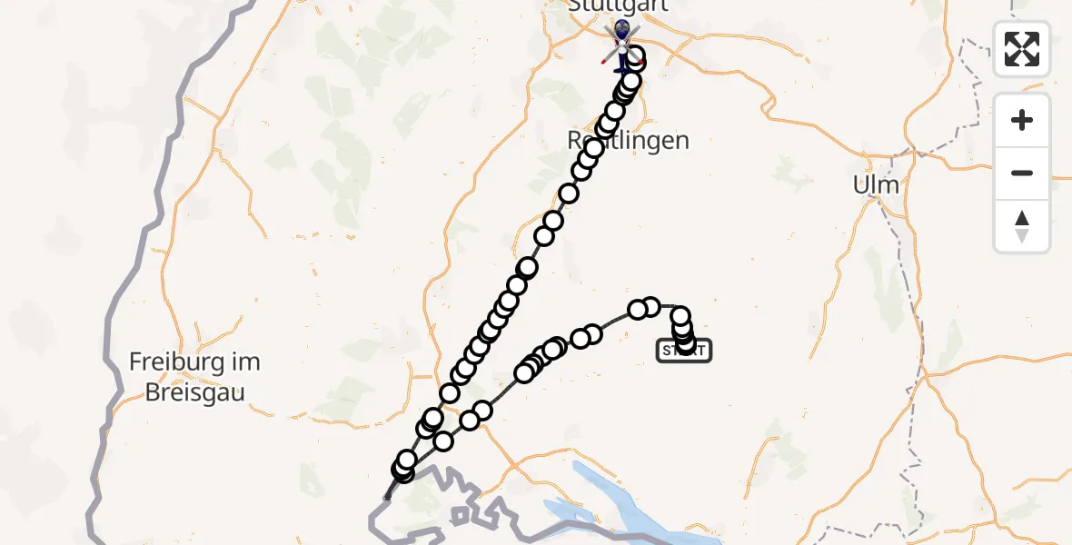 Flugroute Polizeihubschrauber Mengen-Hohentengen Flugplatz - Flughafen Stuttgart, 18 Juni 2026, 09:35