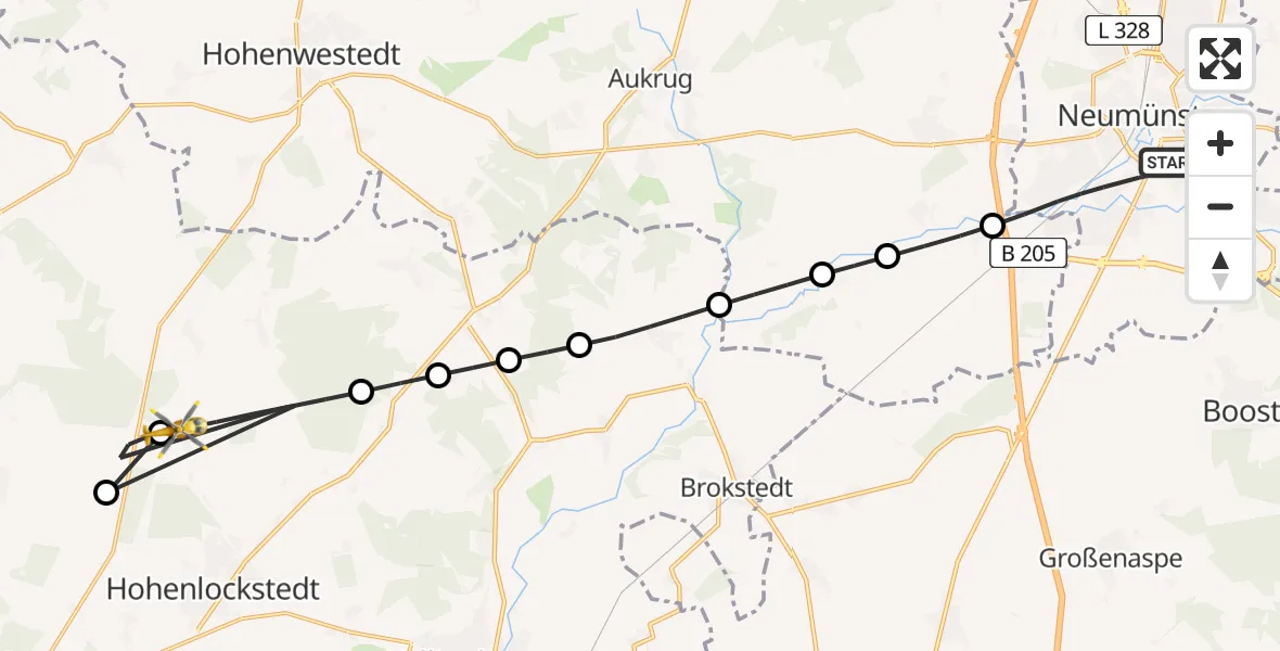 Flugroute Rettungshubschrauber Neumünster - Hohenlockstedt, 18 Juni 2026, 09:42