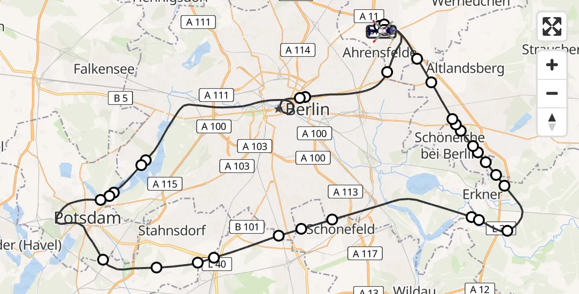 Flugroute Polizeihubschrauber Ahrensfelde Hubschrauberlandeplatz - Ahrensfelde Hubschrauberlandeplatz, 18 Juni 2026, 09:43