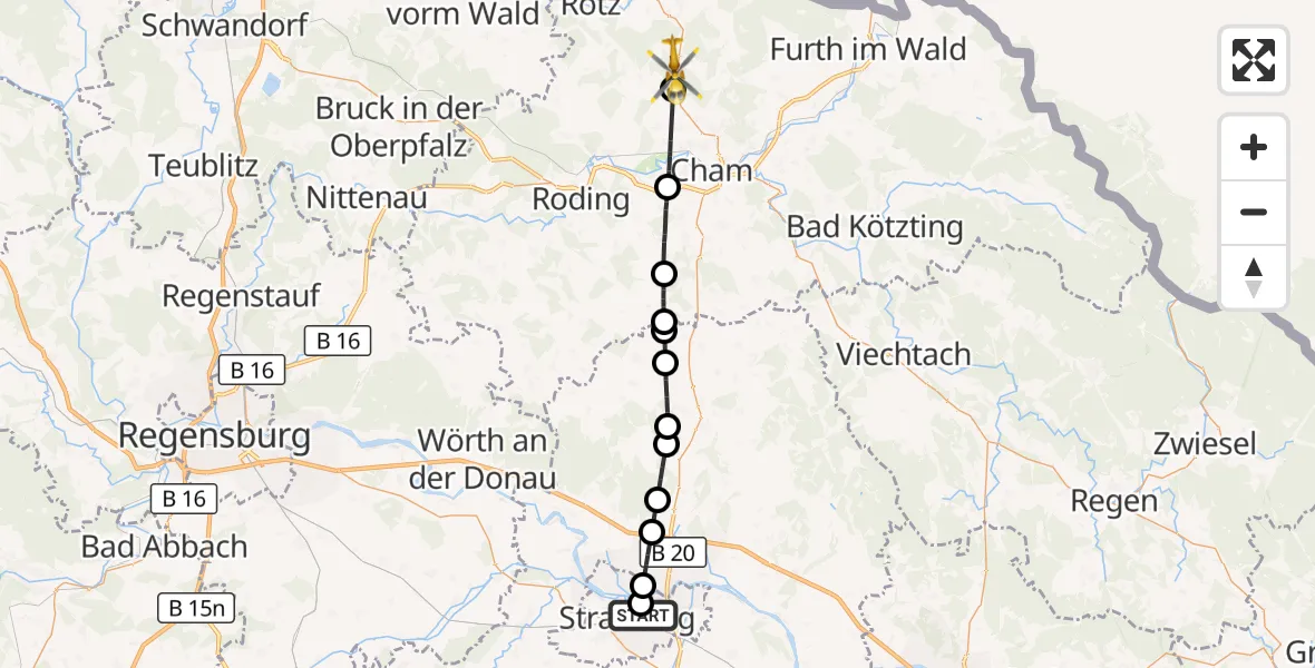 Flugroute Rettungshubschrauber Sankt Elisabeth Hospital Straubing - Pemfling, 18 Juni 2026, 10:01