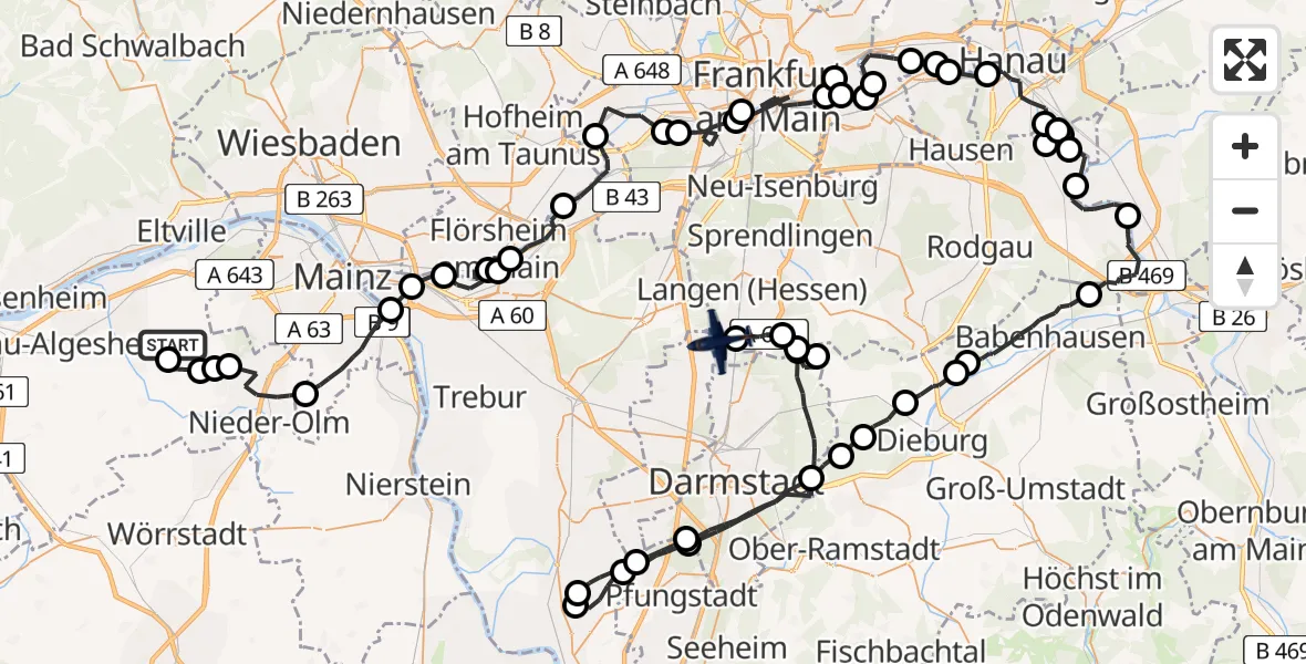 Flugroute Polizeiflugzeug Ingelheim am Rhein - Flughafen Frankfurt-Egelsbach, 18 Juni 2026, 10:02