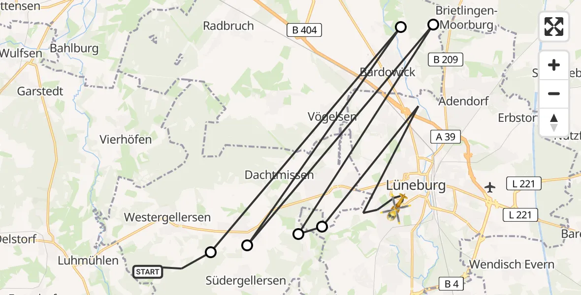 Flugroute Rettungshubschrauber Westergellersen - Lüneburg, 18 Juni 2026, 10:26