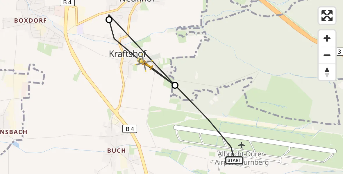 Flugroute Rettungshubschrauber Flughafen Nuremberg - Flughafen Nuremberg, 18 Juni 2026, 10:31