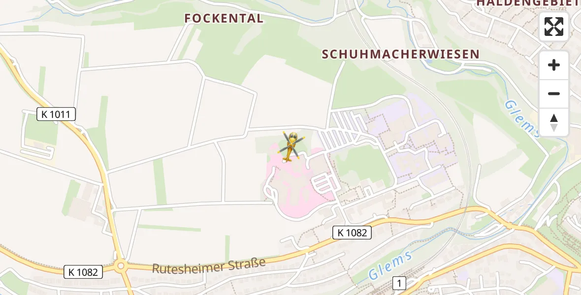 Flugroute Rettungshubschrauber Leonberg Hospital - Leonberg Hospital, 18 Juni 2026, 10:31