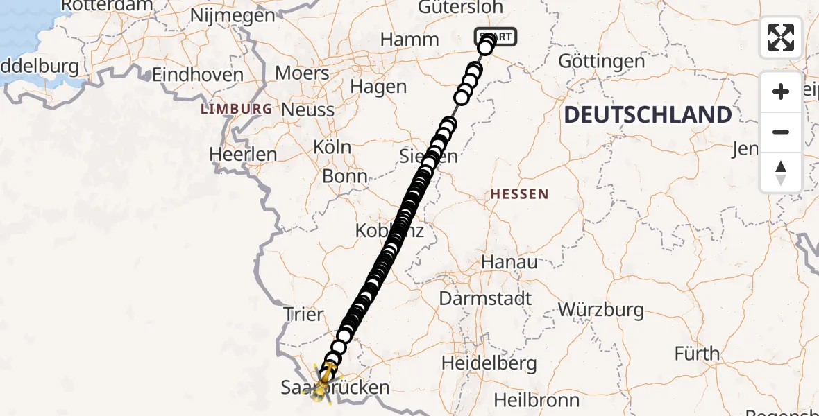 Flugroute Ambulanzhubschrauber Paderborn - Püttlingen, 18 Juni 2026, 10:32