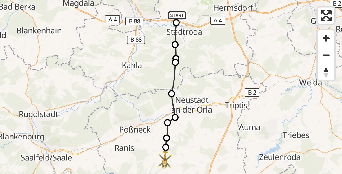 Flugroute Rettungshubschrauber Schlöben - Neustadt an der Orla, 18 Juni 2026, 10:36
