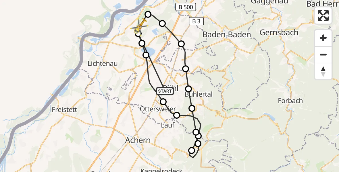 Flugroute Rettungshubschrauber Bühl - Karlsruhe Baden-Baden Flughafen, 18 Juni 2026, 10:36