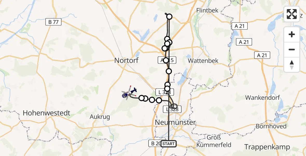 Flugroute Polizeihubschrauber Neumünster - Timmaspe, 18 Juni 2026, 10:44