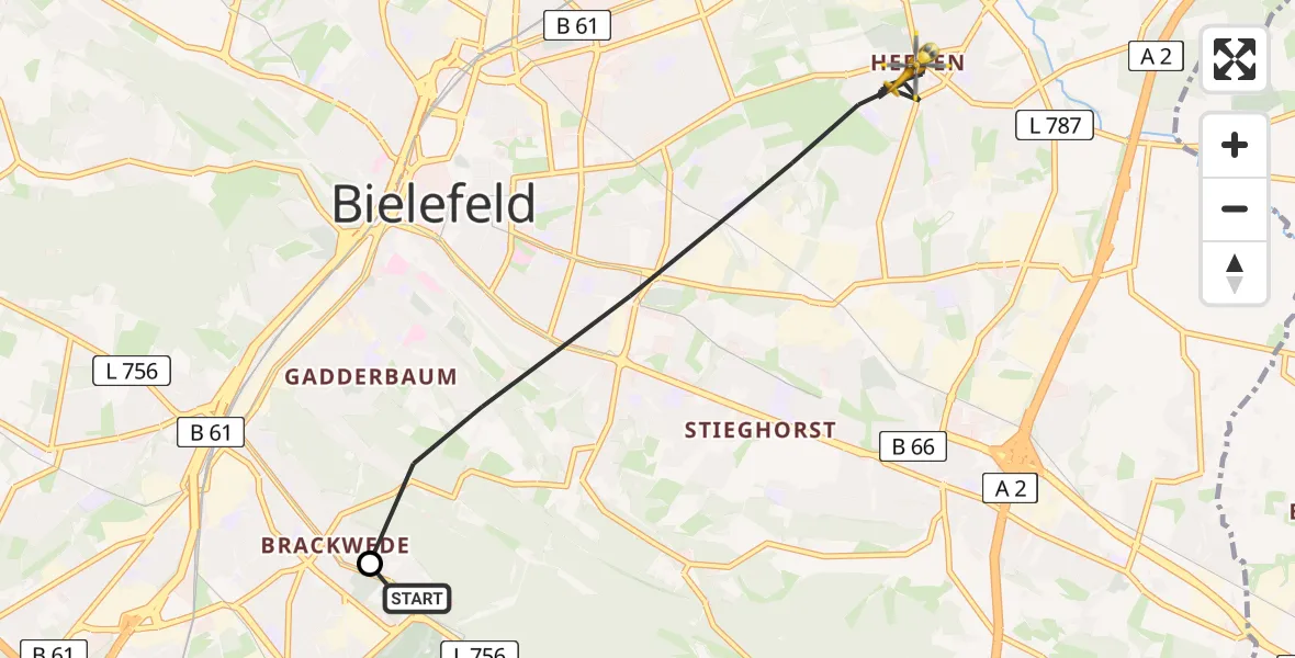 Flugroute Rettungshubschrauber Luftrettungszentrum Bielefeld - Bielefeld, 18 Juni 2026, 10:49