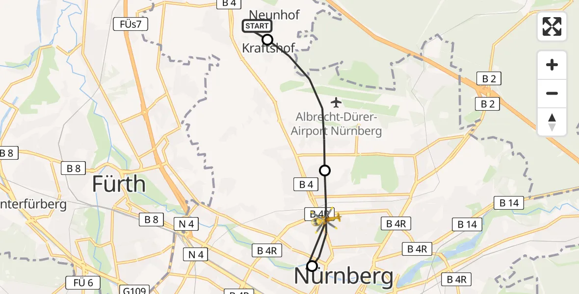 Flugroute Rettungshubschrauber Nürnberg - Nürnberg, 18 Juni 2026, 11:14