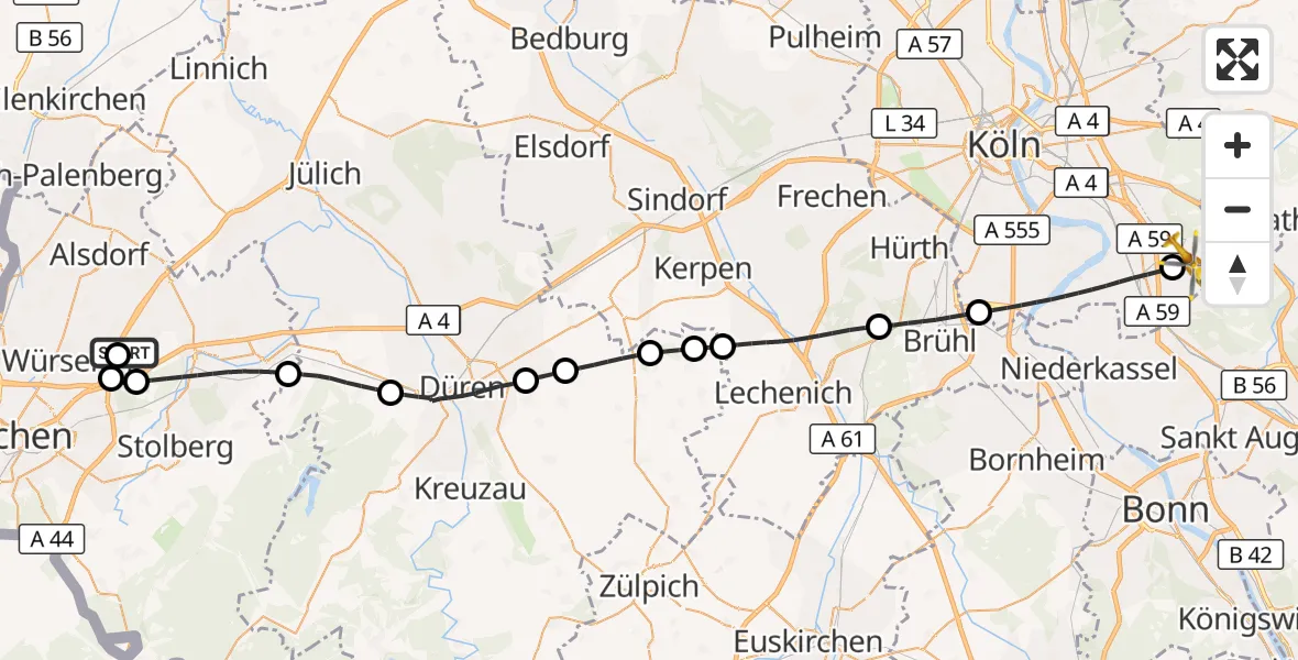 Flugroute Rettungshubschrauber Aachen-Merzbrück Flughafen - Köln Bonn Flughafen, 18 Juni 2026, 11:20