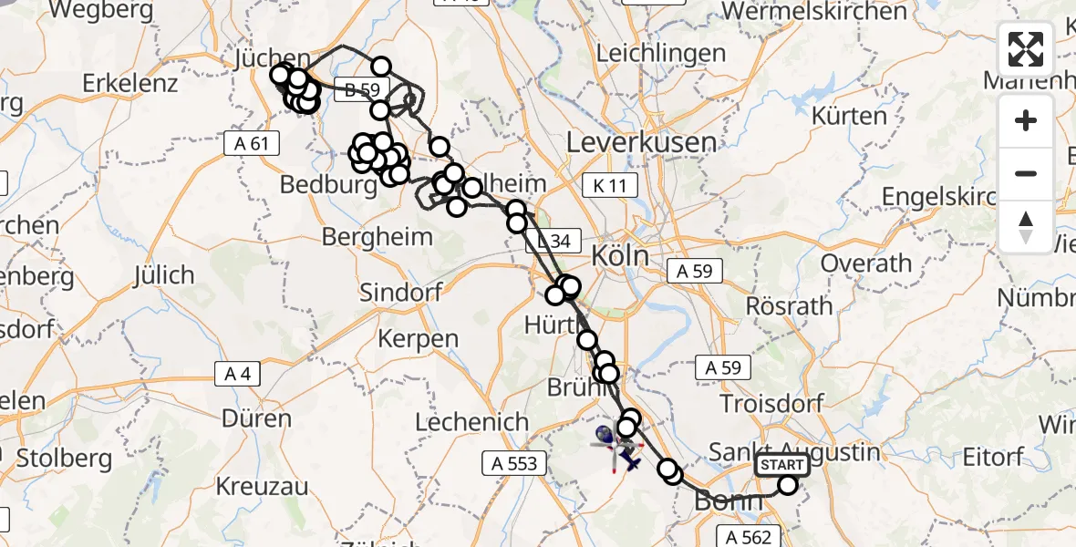 Flugroute Polizeihubschrauber Sankt Augustin - Bornheim, 18 Juni 2026, 11:24