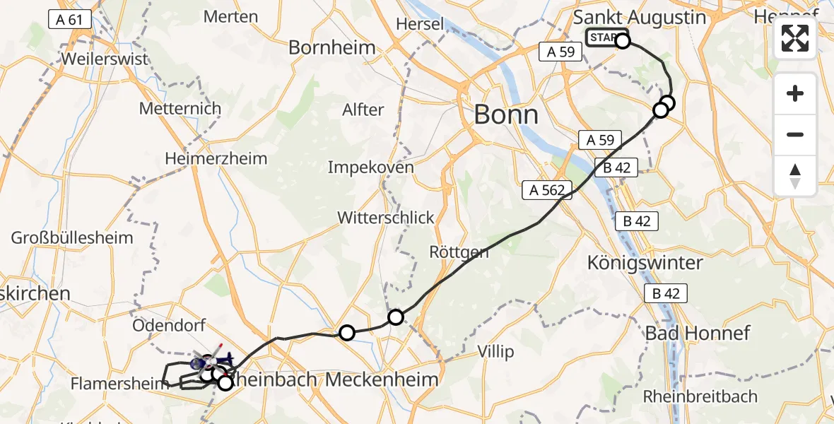 Flugroute Polizeihubschrauber Bonn-Hangelar Flugplatz - Rheinbach, 18 Juni 2026, 11:25