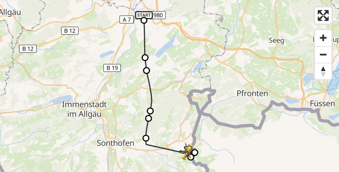 Flugroute Rettungshubschrauber Kempten-Durach Flugplatz - Bad Hindelang, 18 Juni 2026, 11:26