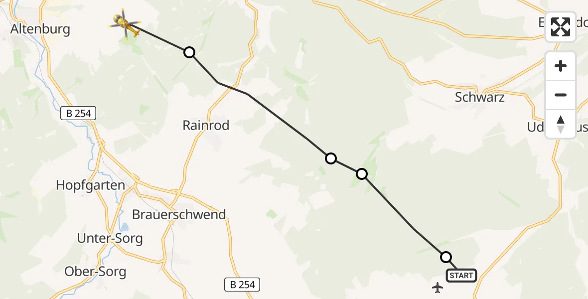 Flugroute Rettungshubschrauber Lauterbach Flugplatz - Alsfeld, 18 Juni 2026, 11:27