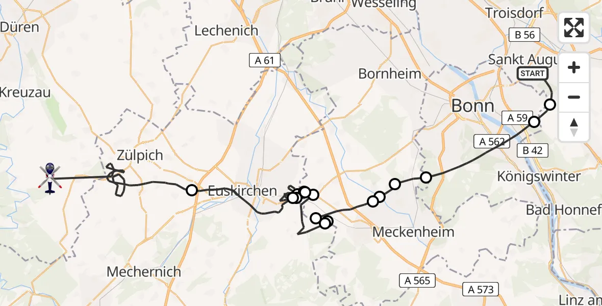 Flugroute Polizeihubschrauber Sankt Augustin - Nideggen, 18 Juni 2026, 11:28