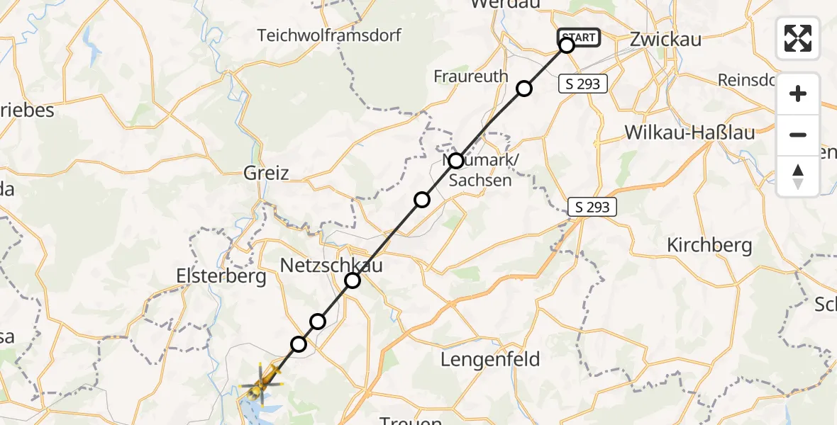 Flugroute Rettungshubschrauber ADAC Air Rescue Station Zwickau Hubschrauberlandeplatz - Pöhl, 18 Juni 2026, 11:36