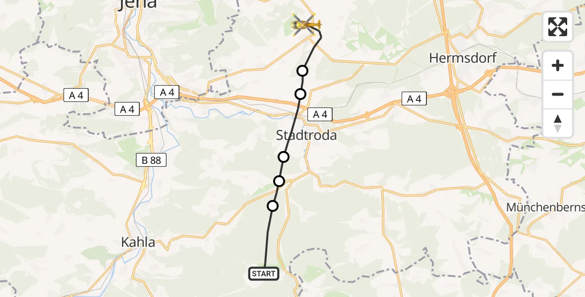 Flugroute Rettungshubschrauber Trockenborn-Wolfersdorf - Schöngleina, 18 Juni 2026, 11:38