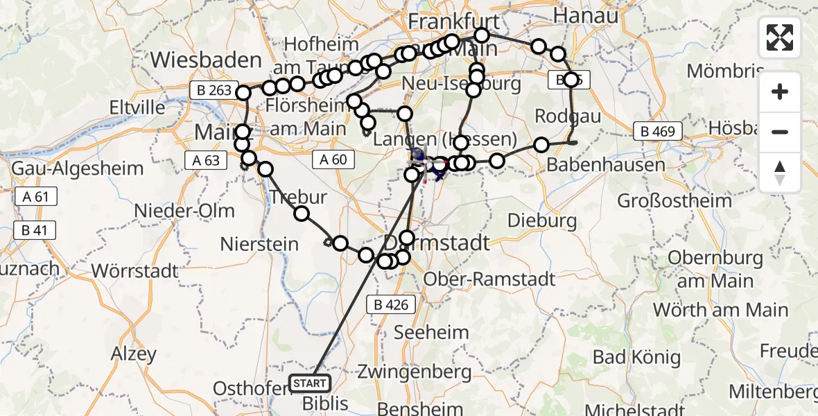 Flugroute Polizeihubschrauber Biblis - Flughafen Frankfurt-Egelsbach, 18 Juni 2026, 11:42
