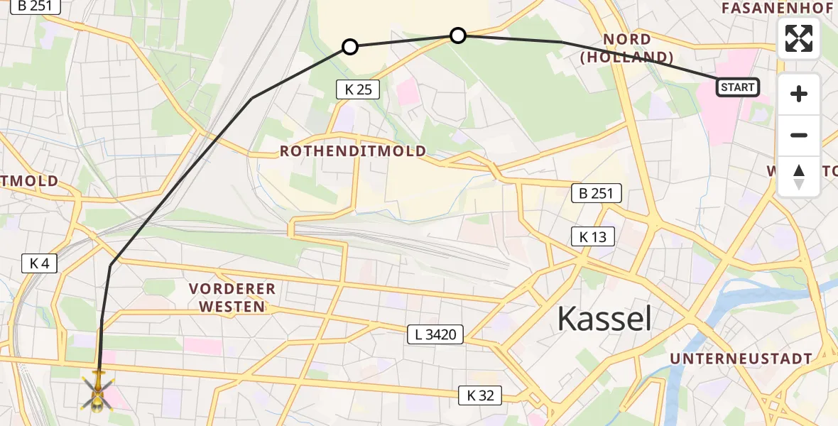 Flugroute Rettungshubschrauber Kassel - Kassel, 18 Juni 2026, 11:43