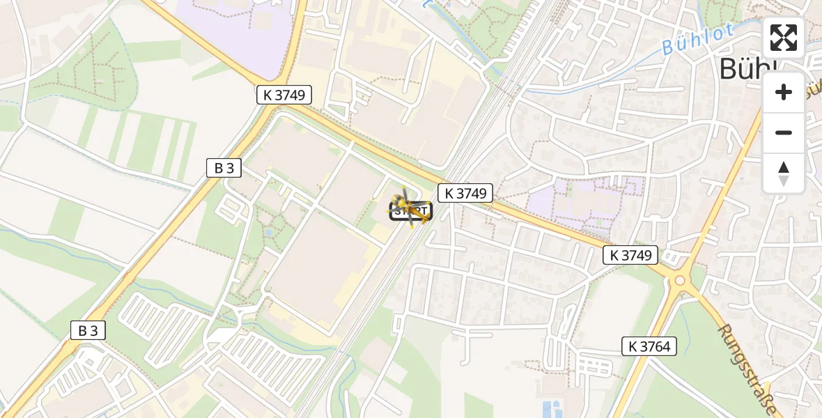 Flugroute Rettungshubschrauber Bühl - Bühl, 18 Juni 2026, 11:45