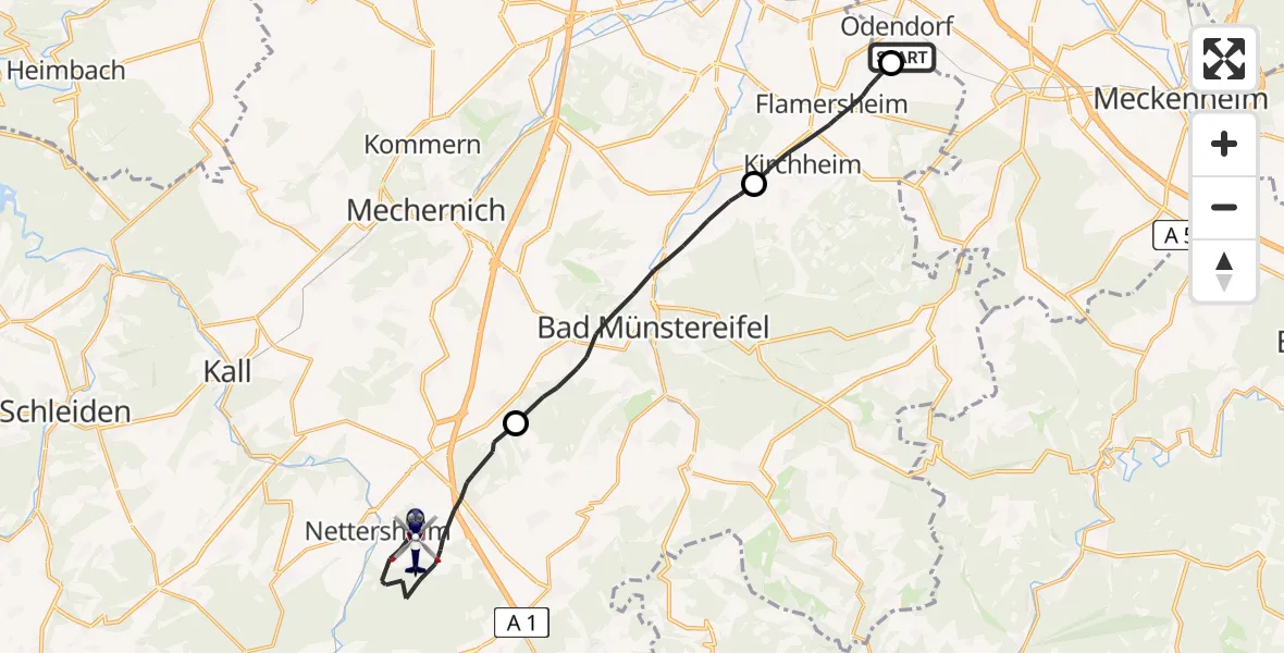 Flugroute Polizeihubschrauber Swisttal - Nettersheim, 18 Juni 2026, 11:52