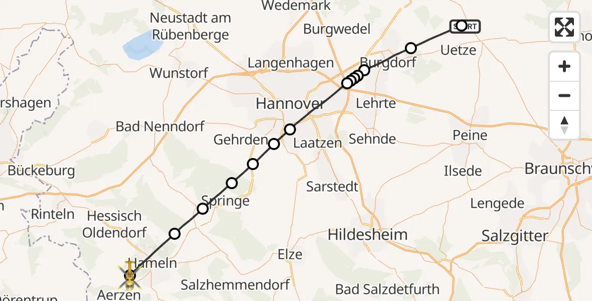 Flugroute Rettungshubschrauber Bröckel - Aerzen, 18 Juni 2026, 11:54