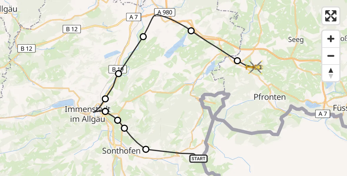 Flugroute Rettungshubschrauber Bad Hindelang - Nesselwang, 18 Juni 2026, 11:56