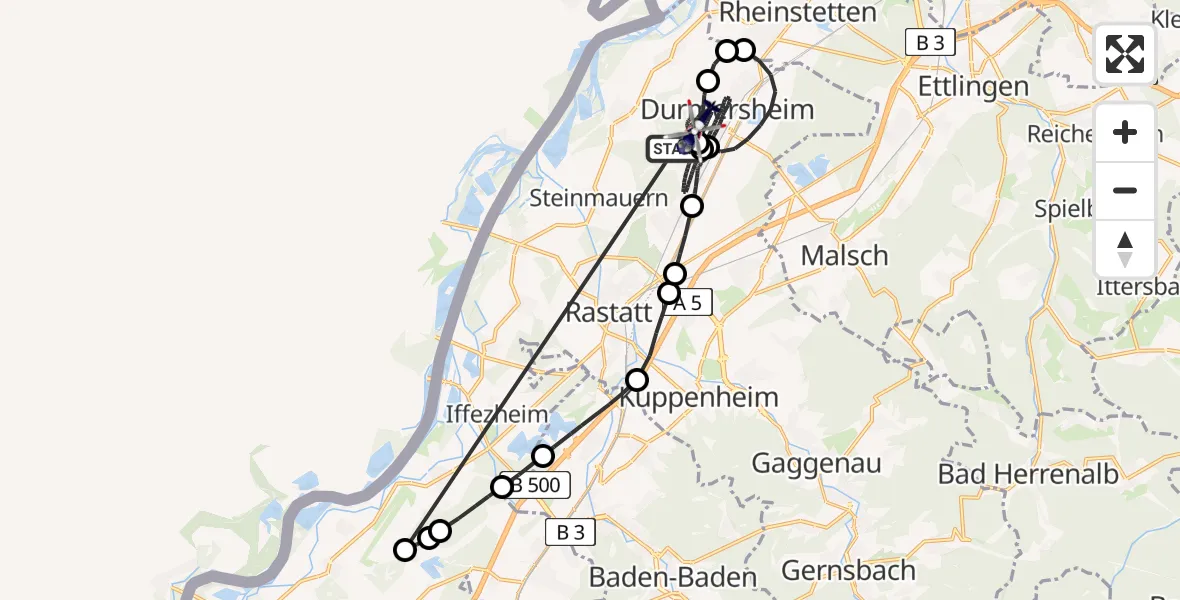 Flugroute Polizeihubschrauber Bietigheim - Durmersheim, 18 Juni 2026, 11:57