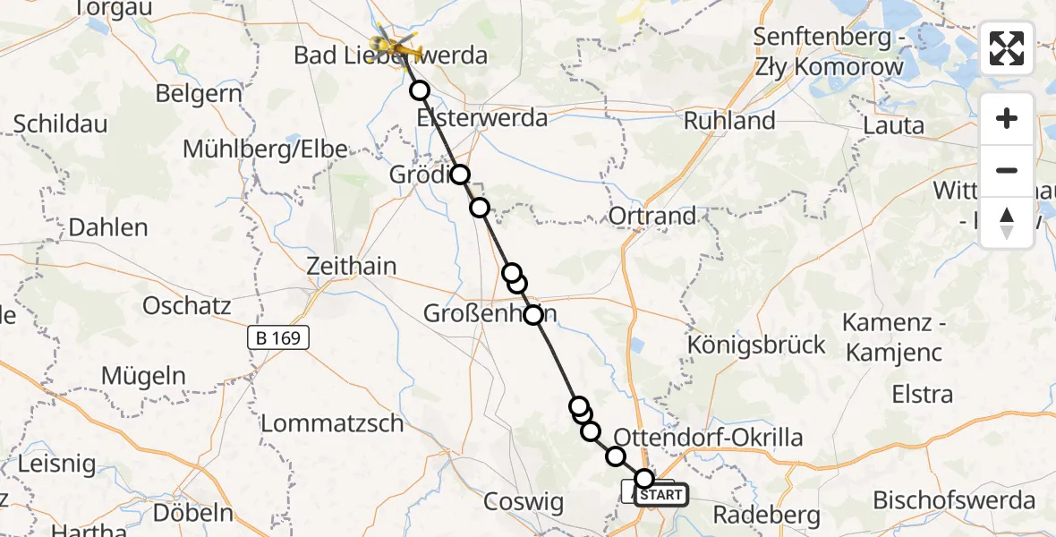 Flugroute Rettungshubschrauber Dresden Flughafen - Bad Liebenwerda, 18 Juni 2026, 12:00
