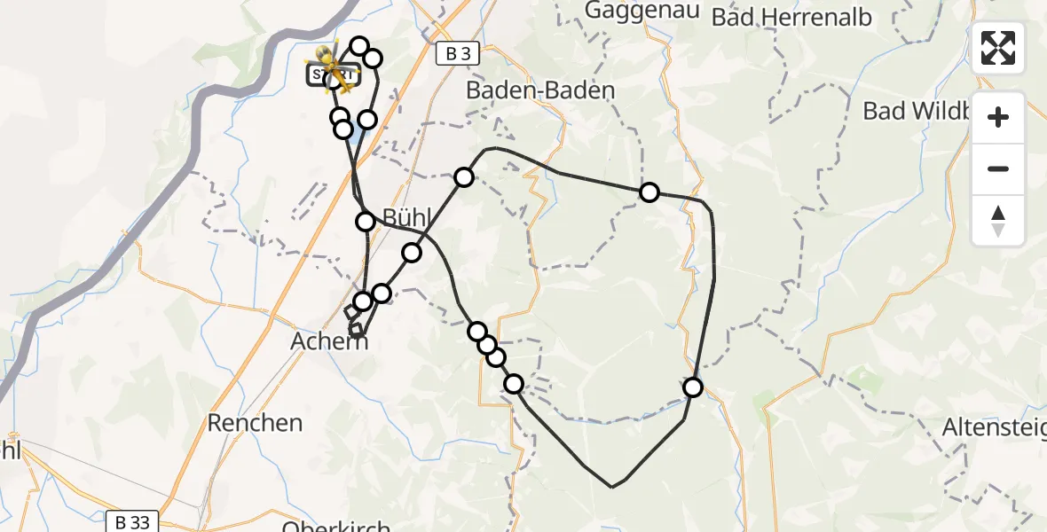 Flugroute Rettungshubschrauber Karlsruhe Baden-Baden Flughafen - Karlsruhe Baden-Baden Flughafen, 18 Juni 2026, 12:01