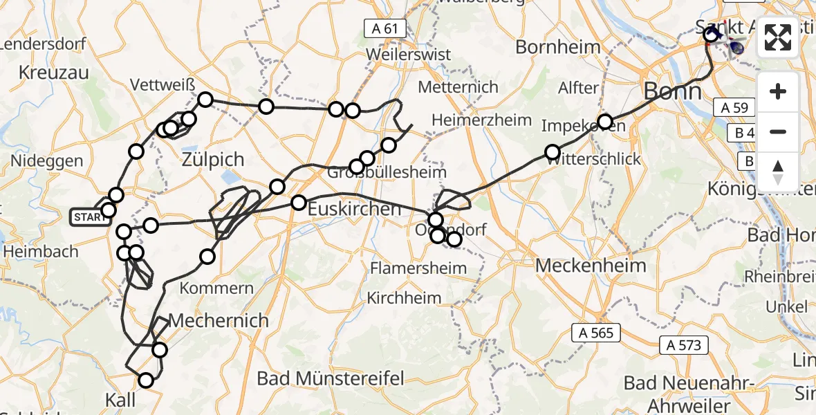 Flugroute Polizeihubschrauber Nideggen - Sankt Augustin, 18 Juni 2026, 12:09