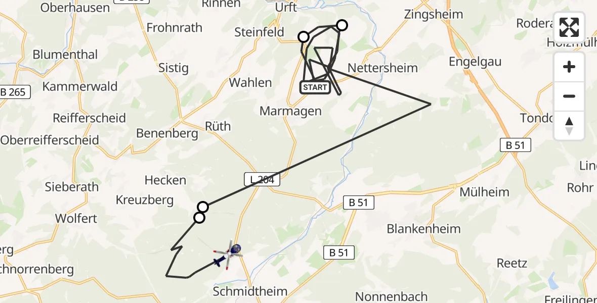 Flugroute Polizeihubschrauber Nettersheim - Dahlem, 18 Juni 2026, 12:14